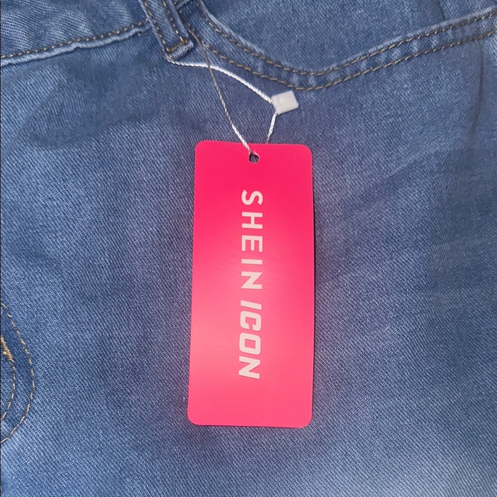 NWT SHEIN ICON Asymmetrical Denim Skirt with Distressed Hem Waist Size 30 - Picture 4 of 7